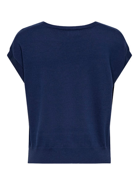 JDY Sleeveless Embroidered "Ocean" Knit Top in Blue