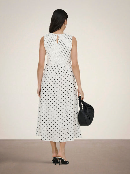 JDY Sleeveless Polka-Dot Smock Dress in Cream