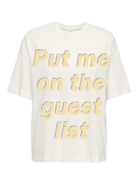 JDY "Put me on the guest list" T-Shirt in Yellow