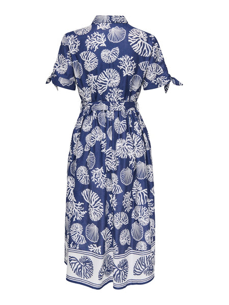 JDY Short Sleeve Shell Print Shirt Dress in Dark Blue