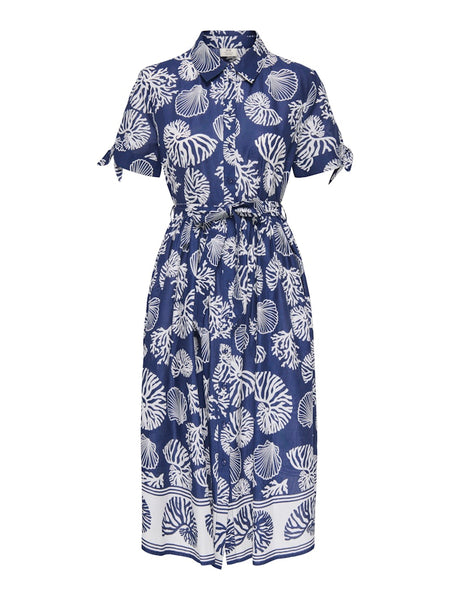 JDY Short Sleeve Shell Print Shirt Dress in Dark Blue