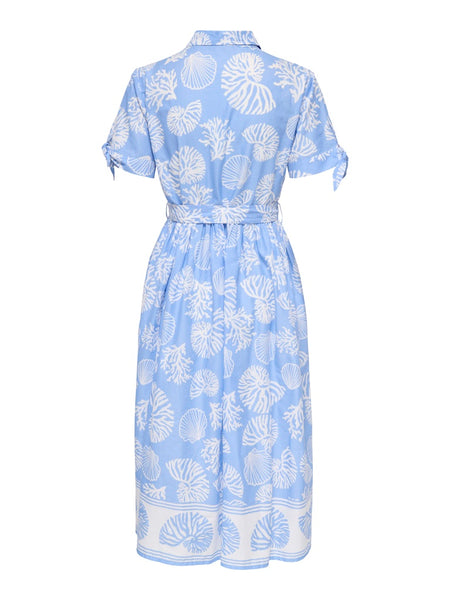 JDY Short Sleeve Shell Print Shirt Dress in Light Blue