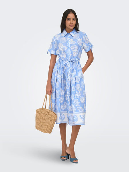 JDY Short Sleeve Shell Print Shirt Dress in Light Blue