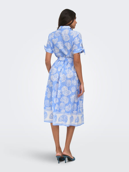 JDY Short Sleeve Shell Print Shirt Dress in Light Blue
