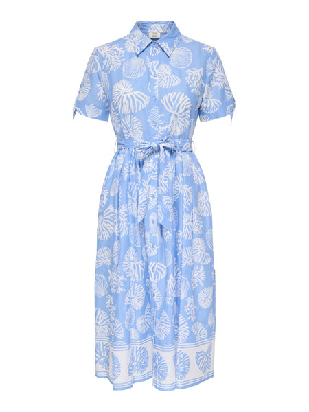 JDY Short Sleeve Shell Print Shirt Dress in Light Blue