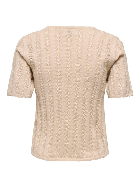 JDY Short Sleeve Glitter Detail Knit Top in Beige