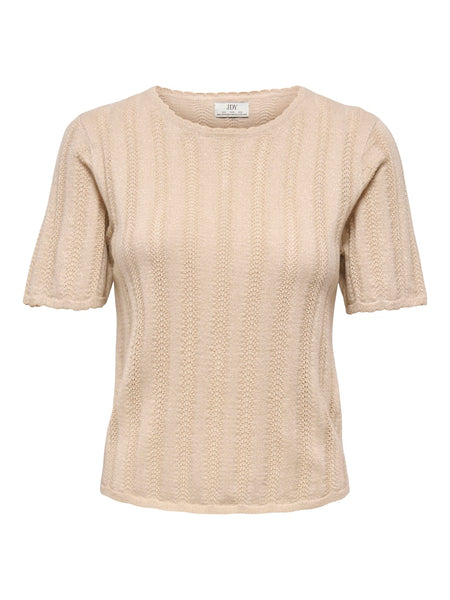 JDY Short Sleeve Glitter Detail Knit Top in Beige