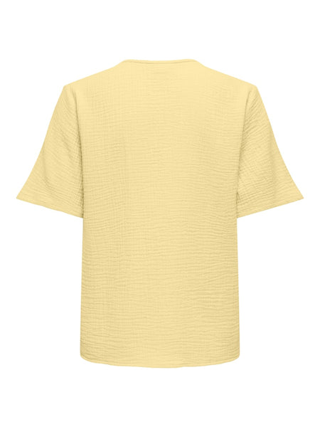 JDY Cotton Short Sleeve Tie Front Top in Yellow