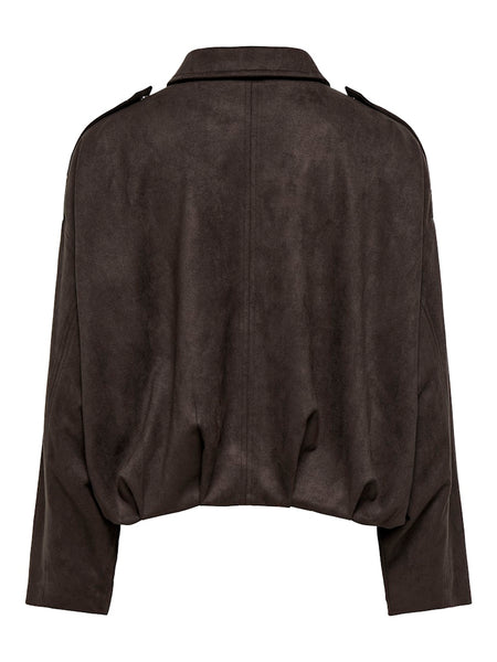 JDY Faux Suede Jacket in Chocolate