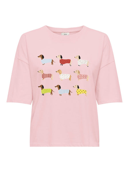 JDY Printed Dachshund T-Shirt in Pink