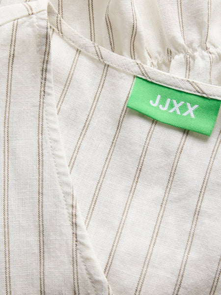 JJXX Sleeveless Striped Linen Blend Tie Top in Cream