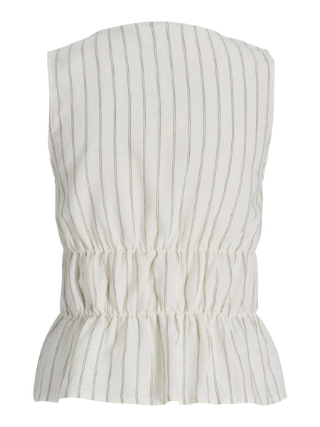 JJXX Sleeveless Striped Linen Blend Tie Top in Cream