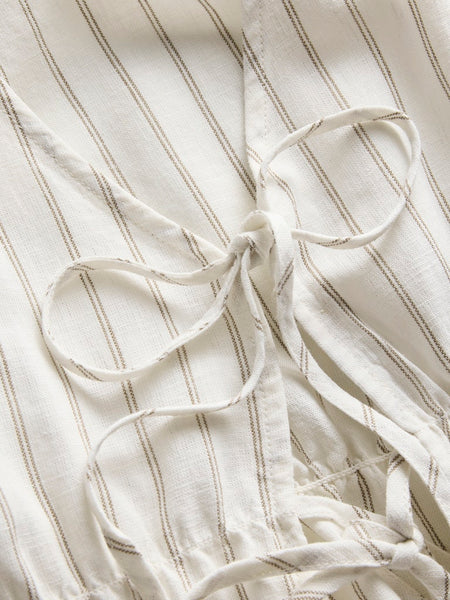 JJXX Sleeveless Striped Linen Blend Tie Top in Cream