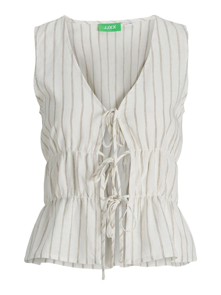 JJXX Sleeveless Striped Linen Blend Tie Top in Cream