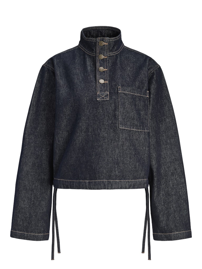 JJXX High Neck Denim Shirt in Dark Blue