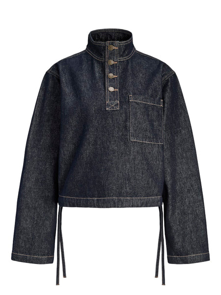 JJXX High Neck Denim Shirt in Dark Blue
