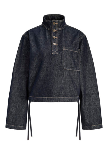JJXX High Neck Denim Shirt in Dark Blue