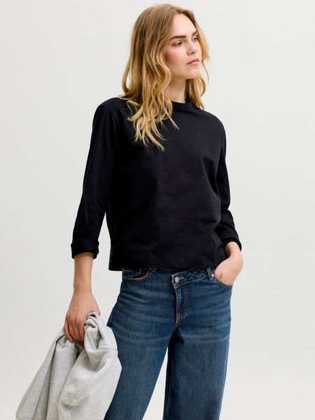 JJXX Long Sleeve Boxy Top in Black
