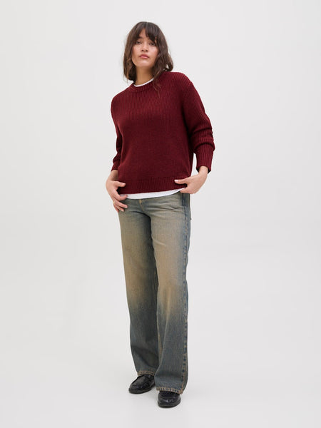 JJXX Crew Neck Knit Jumper in Maroon
