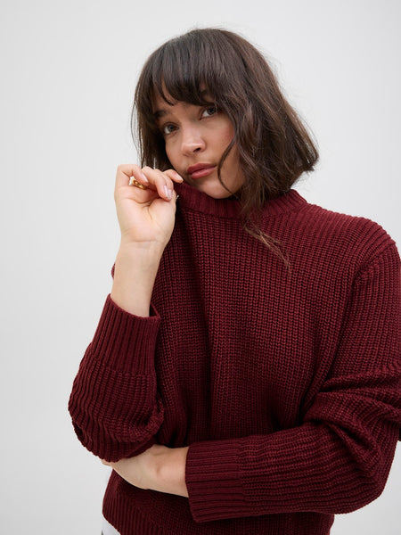 JJXX Crew Neck Knit Jumper in Maroon