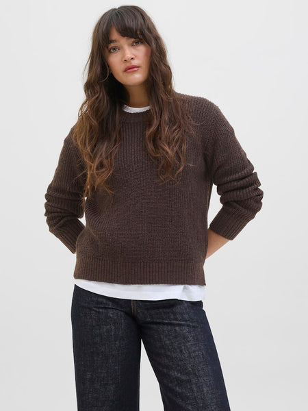 JJXX Crew Neck Knit Jumper in Chocolate Brown
