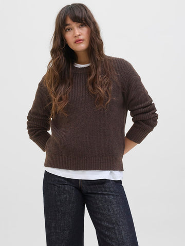 JJXX Crew Neck Knit Jumper in Chocolate Brown
