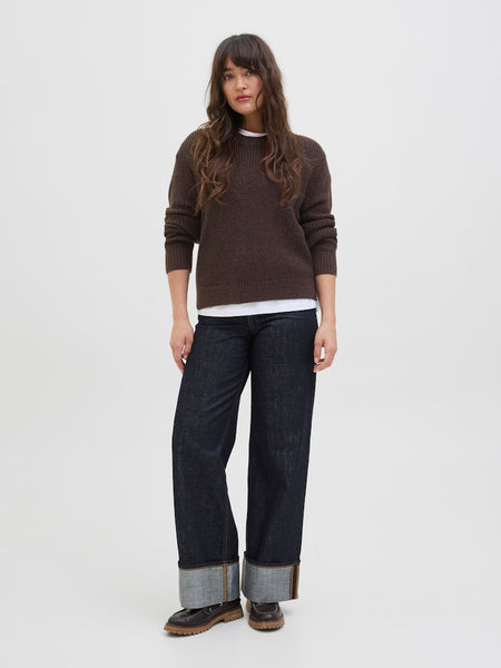 JJXX Crew Neck Knit Jumper in Chocolate Brown