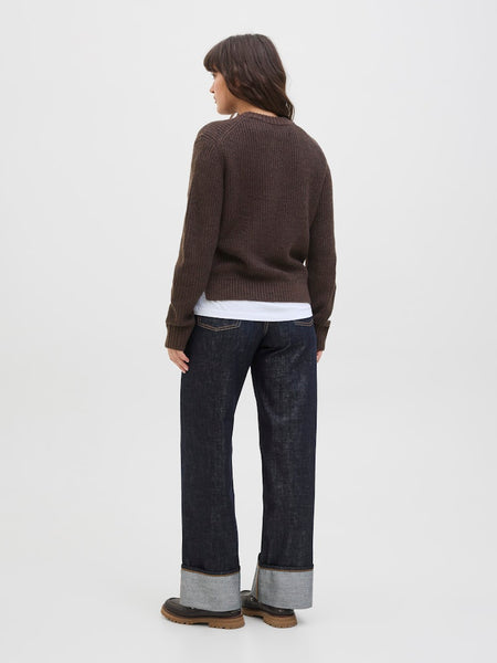 JJXX Crew Neck Knit Jumper in Chocolate Brown
