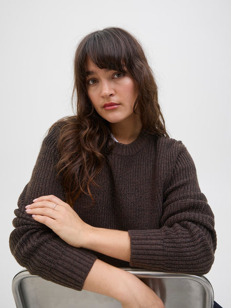 JJXX Crew Neck Knit Jumper in Chocolate Brown