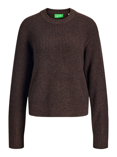 JJXX Crew Neck Knit Jumper in Chocolate Brown