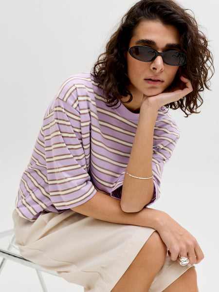JJXX Striped "Off Limits" T-Shirt in Lilac