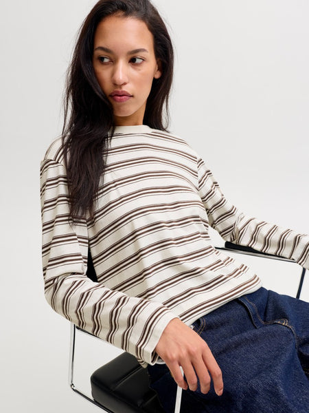 JJXX Long Sleeve Striped Boxy Top in Cream