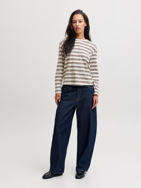 JJXX Long Sleeve Striped Boxy Top in Cream