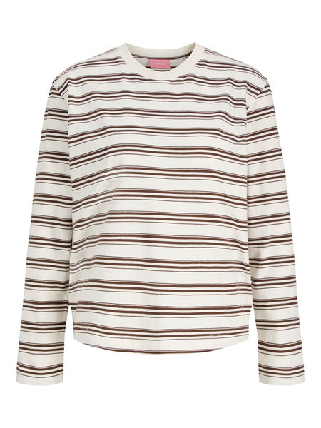 JJXX Long Sleeve Striped Boxy Top in Cream