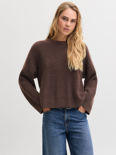 JJXX Crew Neck Knit Jumper in Brown