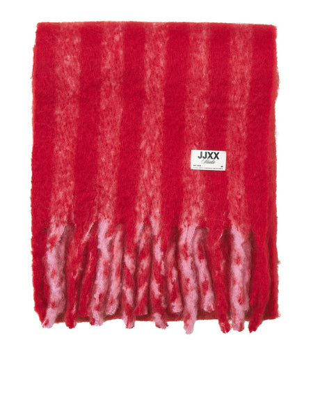 JJXX Striped Knit Scarf in Red