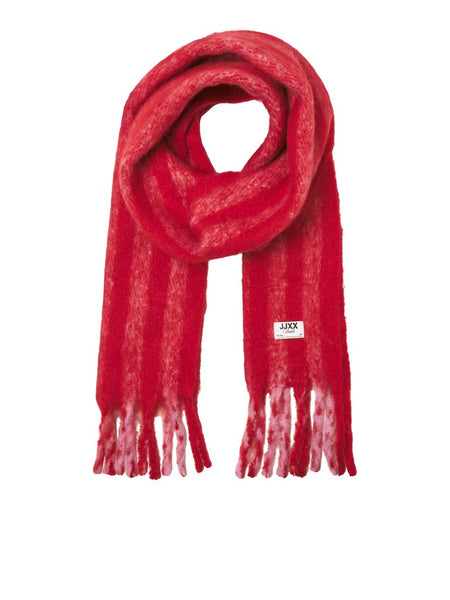 JJXX Striped Knit Scarf in Red