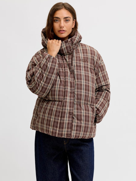 JJXX Checked Puffer Jacket in Brown