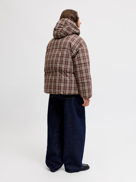 JJXX Checked Puffer Jacket in Brown