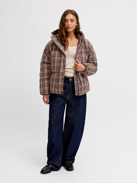 JJXX Checked Puffer Jacket in Brown