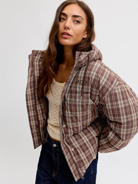 JJXX Checked Puffer Jacket in Brown