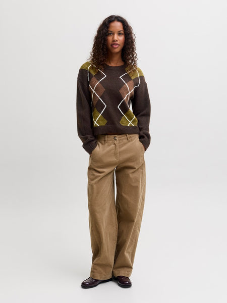 JJXX Argyle Print Knit Jumper in Brown
