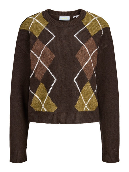 JJXX Argyle Print Knit Jumper in Brown