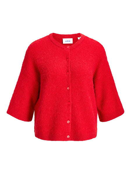 JJXX Short Sleeve Knit Cardigan in Red