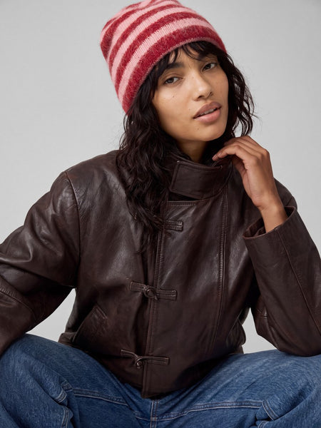 JJXX Striped Knit Beanie in Red