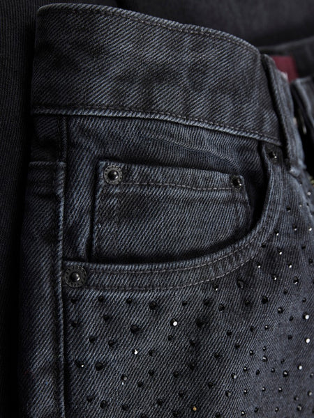 JJXX Wide Leg Rhinestone Jeans in Black