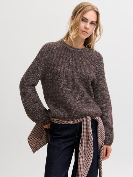 JJXX Loose Fit Crew Neck Knit Jumper in Brown