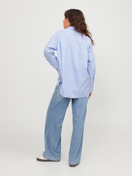 JJXX Striped Poplin Shirt in Blue