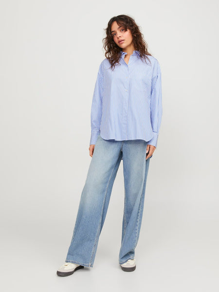 JJXX Striped Poplin Shirt in Blue