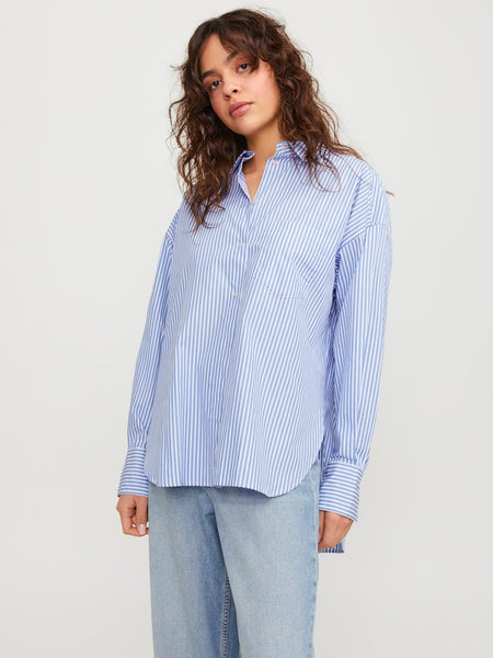JJXX Striped Poplin Shirt in Blue